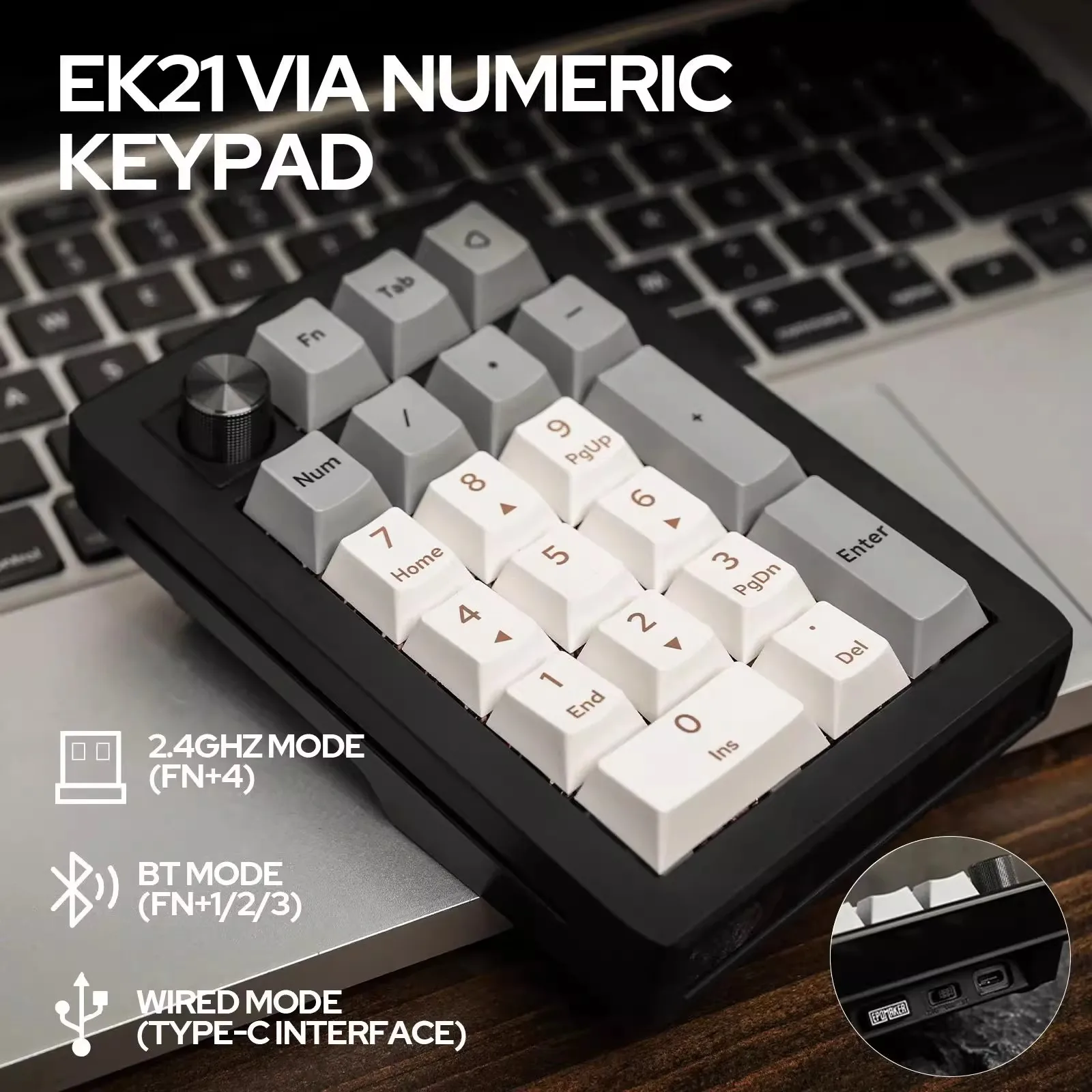 EPOMAKER EK21 VIA 20% Gasket Wired/Bluetooth/2.4Ghz Wireless NKRO Numpad Aluminum Alloy Knob 1000mAh Battery for Win/Mac/Gaming
EPOMAKER EK21 VIA 20% Gasket Wired/Bluetooth/2.4Ghz Wireless NKRO Numpad Aluminum Alloy Knob 1000mAh Battery for Win/Mac/Gaming