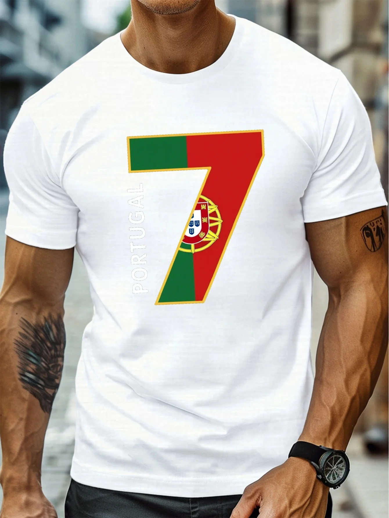 Portuguese flag inner size 7 men's casual crew neck short-sleeved T-shirt, plus size in summer
Portuguese flag inner size 7 men's casual crew neck short-sleeved T-shirt, plus size in summer