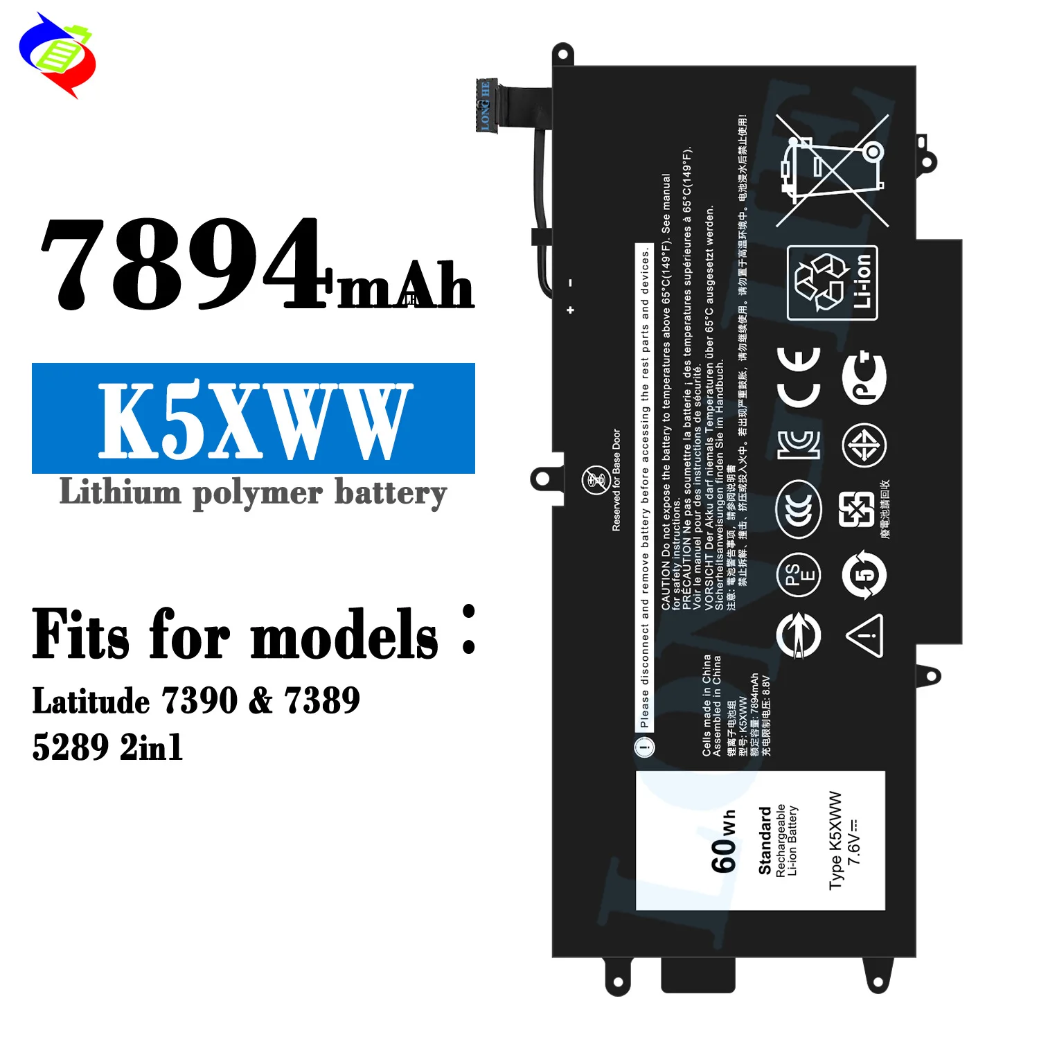 K5XWW Laptop Battery for Dell Latitude 5289 7389 7390 2-in-1 L3180 Series 725KY CFX97 Replacement Battery
K5XWW Laptop Battery for Dell Latitude 5289 7389 7390 2-in-1 L3180 Series 725KY CFX97 Replacement Battery
