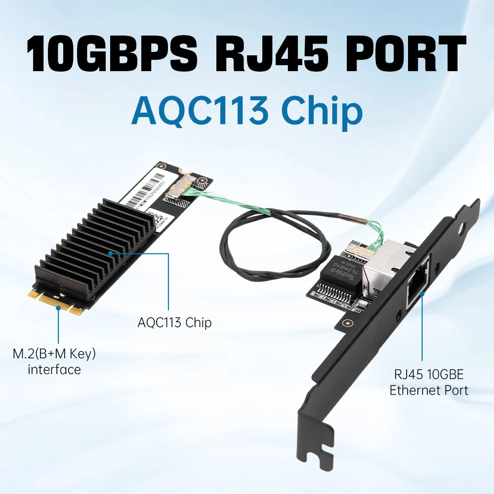 FENVI AQC113 Chip 10Gbps/10Gbe M.2 Server LAN Card To RJ45 Ethernet Network Adapter 1000M/2.5G/10G Ethernet Card for PC/Server
FENVI AQC113 Chip 10Gbps/10Gbe M.2 Server LAN Card To RJ45 Ethernet Network Adapter 1000M/2.5G/10G Ethernet Card for PC/Server