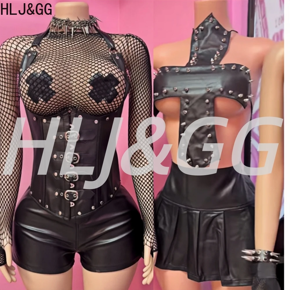 HLJ&GG Black Sexy Mesh Hollow See Though Two Piece Sets Women O Neck Long Sleeve Crop Top And Leather Shorts Outfits Streetwear
HLJ&GG Black Sexy Mesh Hollow See Though Two Piece Sets Women O Neck Long Sleeve Crop Top And Leather Shorts Outfits Streetwear