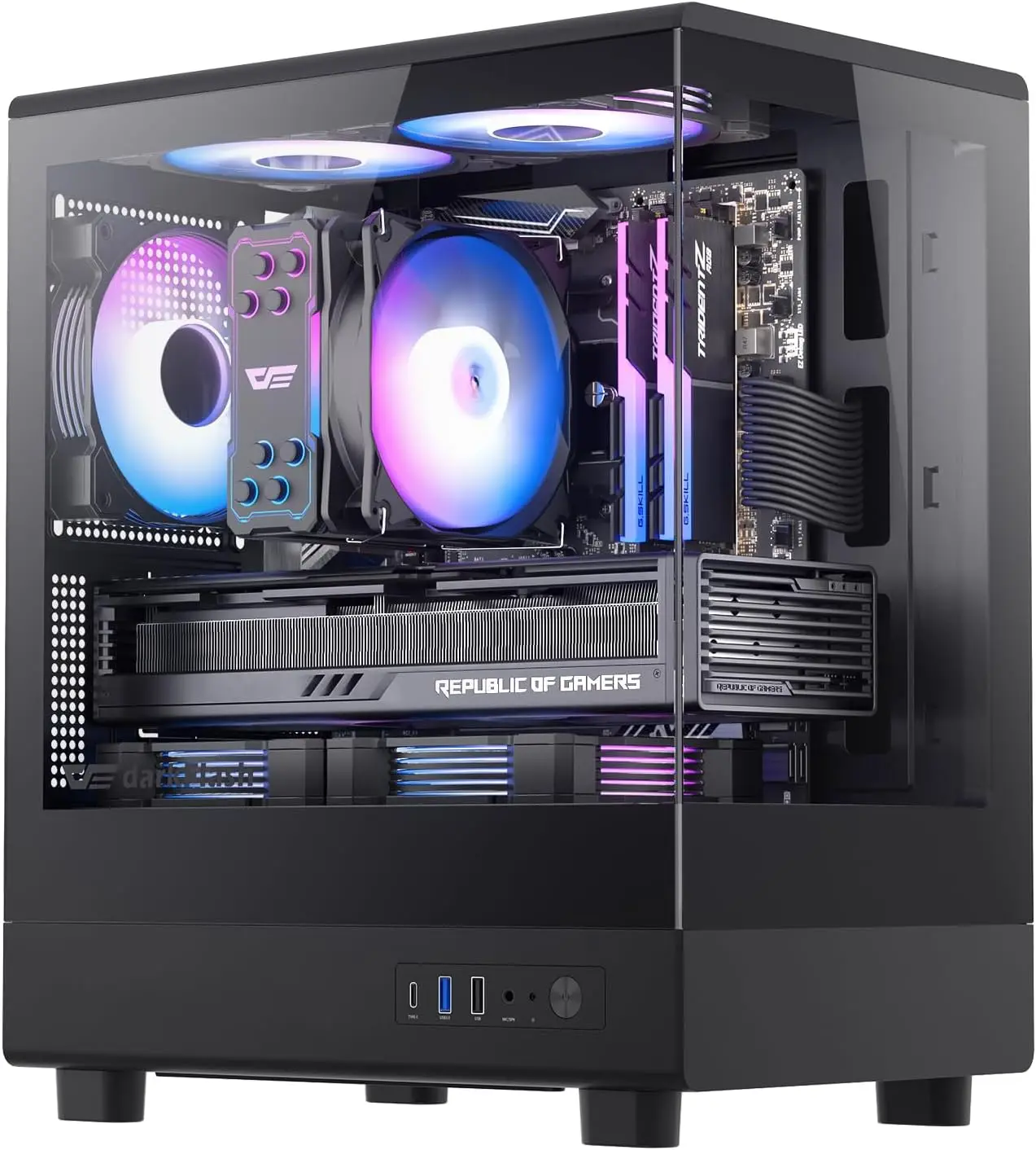 Micro-ATX PC Case, Pre-Install 3 PWM ARGB Fans, Dual Tempered Glass, Type C, 240mm AIO, Black
Micro-ATX PC Case, Pre-Install 3 PWM ARGB Fans, Dual Tempered Glass, Type C, 240mm AIO, Black