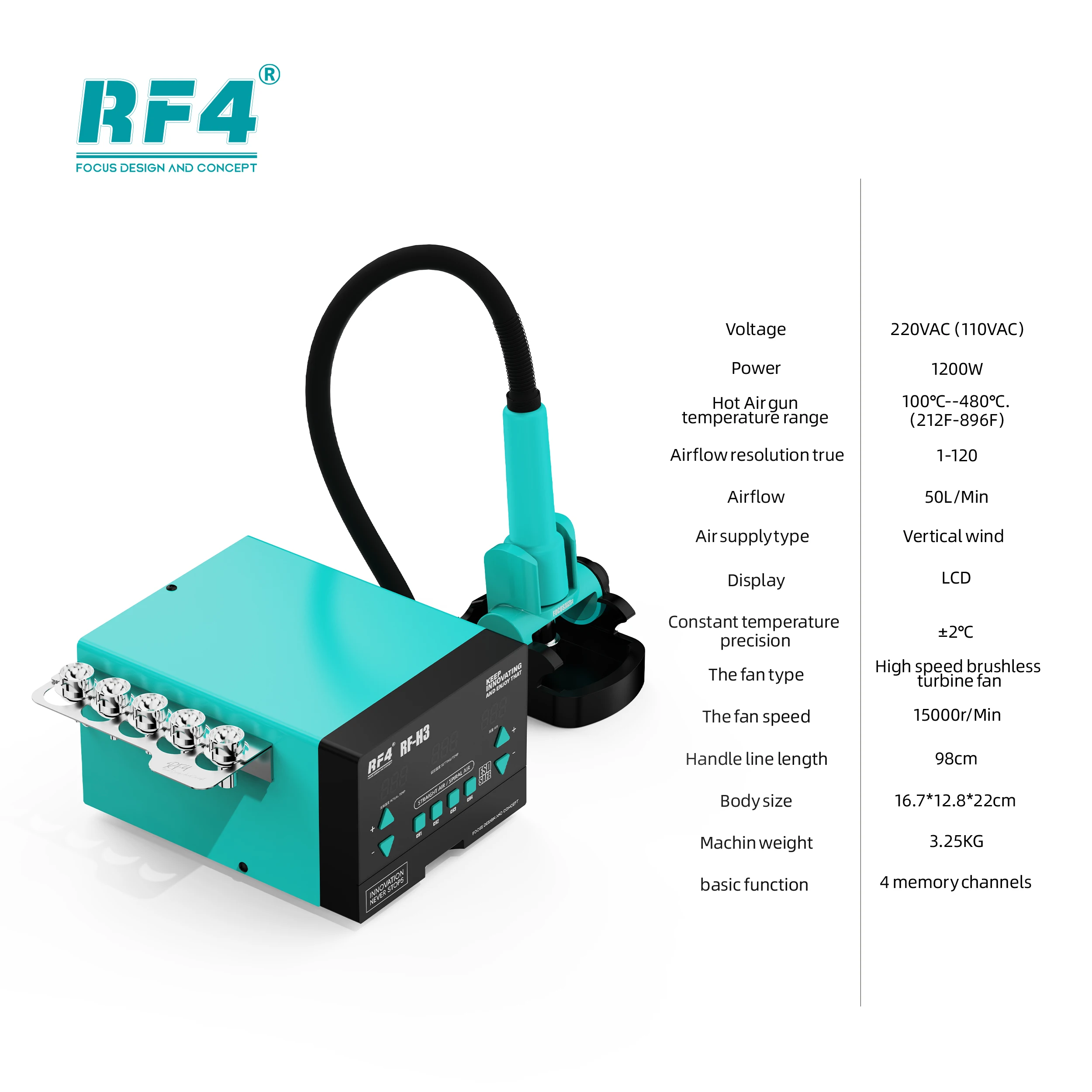 RF4 Latest Hot Air Repair Station Stable And Fast Heating RF-H3 High Power BGA Repair Table
RF4 Latest Hot Air Repair Station Stable And Fast Heating RF-H3 High Power BGA Repair Table