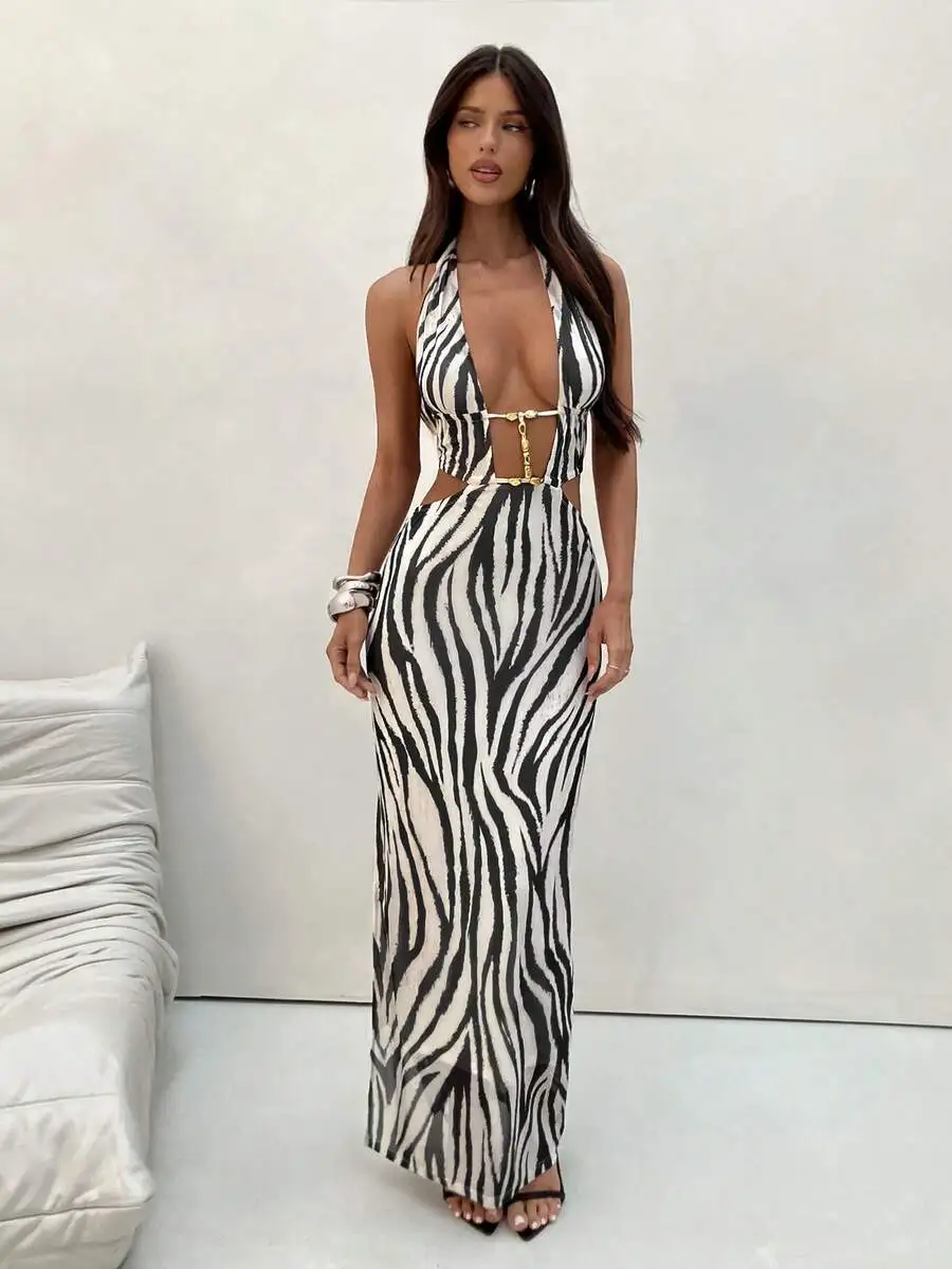 Womens Zebra Print Hollow Out Halter Maxi Dress Beach Vacation Festival Outfit
Womens Zebra Print Hollow Out Halter Maxi Dress Beach Vacation Festival Outfit