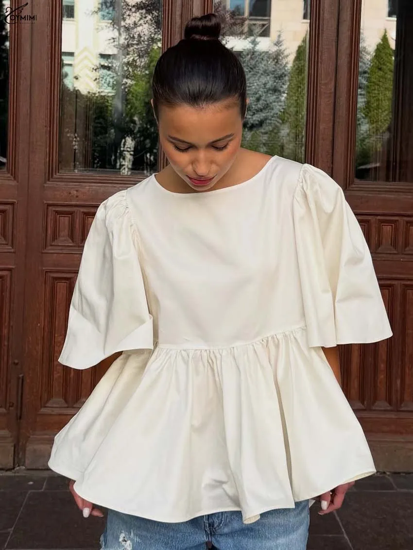 Oymimi Elegant White Cotton Woman Blouses Fashion O-Neck Puff Sleeve Loose Blouses Summer New Pleated Solid Blouse Streetwear
Oymimi Elegant White Cotton Woman Blouses Fashion O-Neck Puff Sleeve Loose Blouses Summer New Pleated Solid Blouse Streetwear