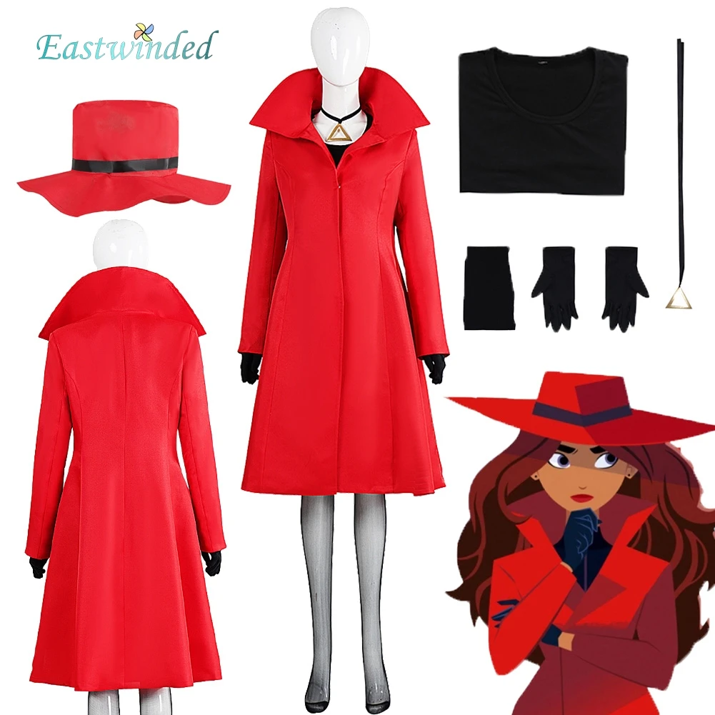 Carmen Cosplay Red Costume Cartoon Where Is Carmen Sandiego Roleplay Coat Hat Outfits Necklace Gloves Halloween Carnival Party
Carmen Cosplay Red Costume Cartoon Where Is Carmen Sandiego Roleplay Coat Hat Outfits Necklace Gloves Halloween Carnival Party