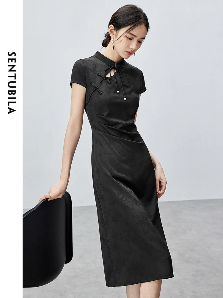 SENTUBILA Chinese Style Qipao Black Dress Woman 2025 Summer Stand Collar Luxury Short Sleeve Bamboo Printing Dresses 142L54999
SENTUBILA Chinese Style Qipao Black Dress Woman 2025 Summer Stand Collar Luxury Short Sleeve Bamboo Printing Dresses 142L54999