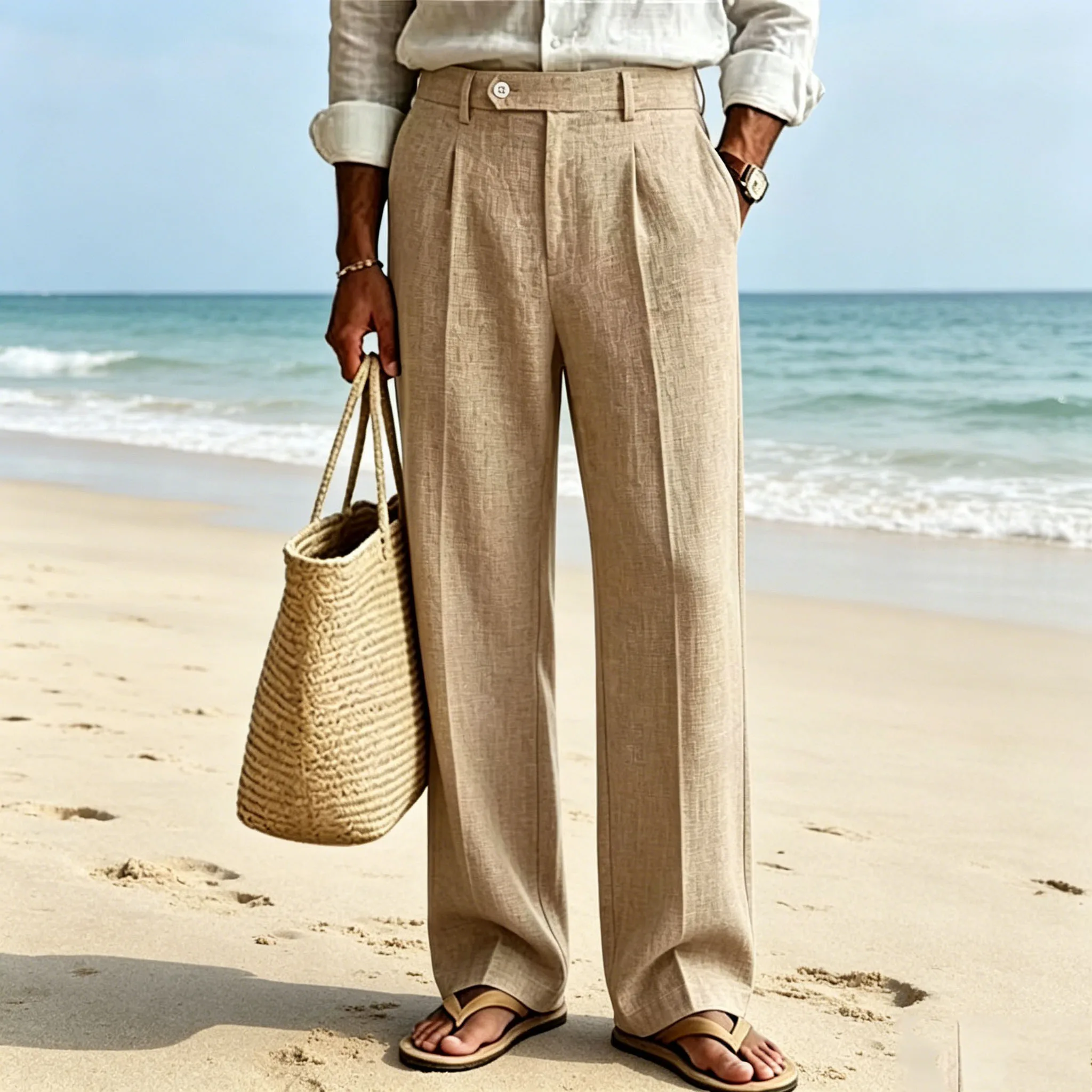 Men's Linen Beige Pants Straight Leg Trousers High Waist Pleated Lightweight Breathable Cool Summer Casual For Beach Vacation
Men's Linen Beige Pants Straight Leg Trousers High Waist Pleated Lightweight Breathable Cool Summer Casual For Beach Vacation