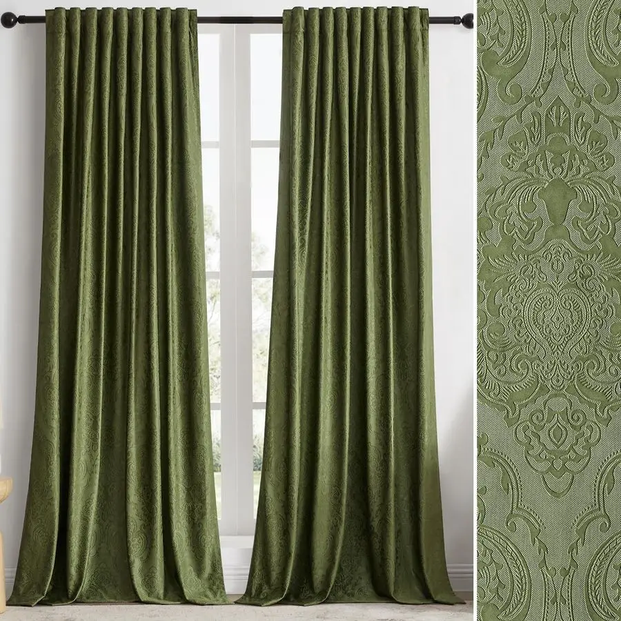 Зеленые бархатные шторы 213 см для гостиной, 2 панели, роскошные винтажные портьеры с цветочным тиснением, затемняющие, с креплением на петлях
Зеленые бархатные шторы 213 см для гостиной, 2 панели, роскошные винтажные портьеры с цветочным тиснением, затемняющие, с креплением на петлях