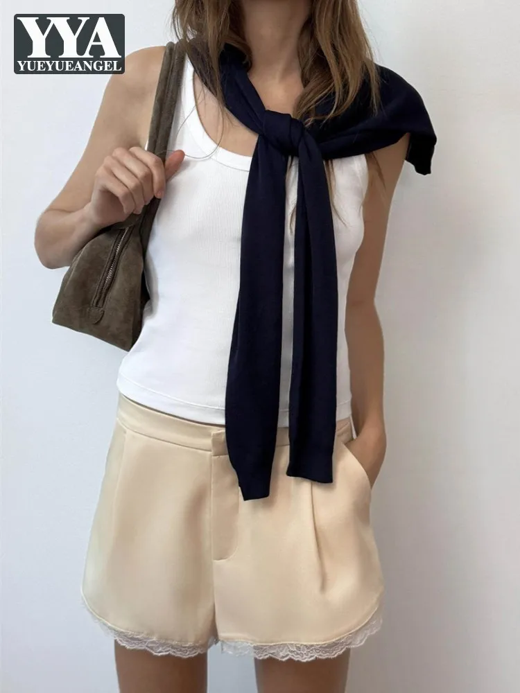 Ladies Office Summer Beige Shorts Lace Spliced High Waist Casual Shorts Womens Streetwear French Style Wide Leg Short Trousers
Ladies Office Summer Beige Shorts Lace Spliced High Waist Casual Shorts Womens Streetwear French Style Wide Leg Short Trousers