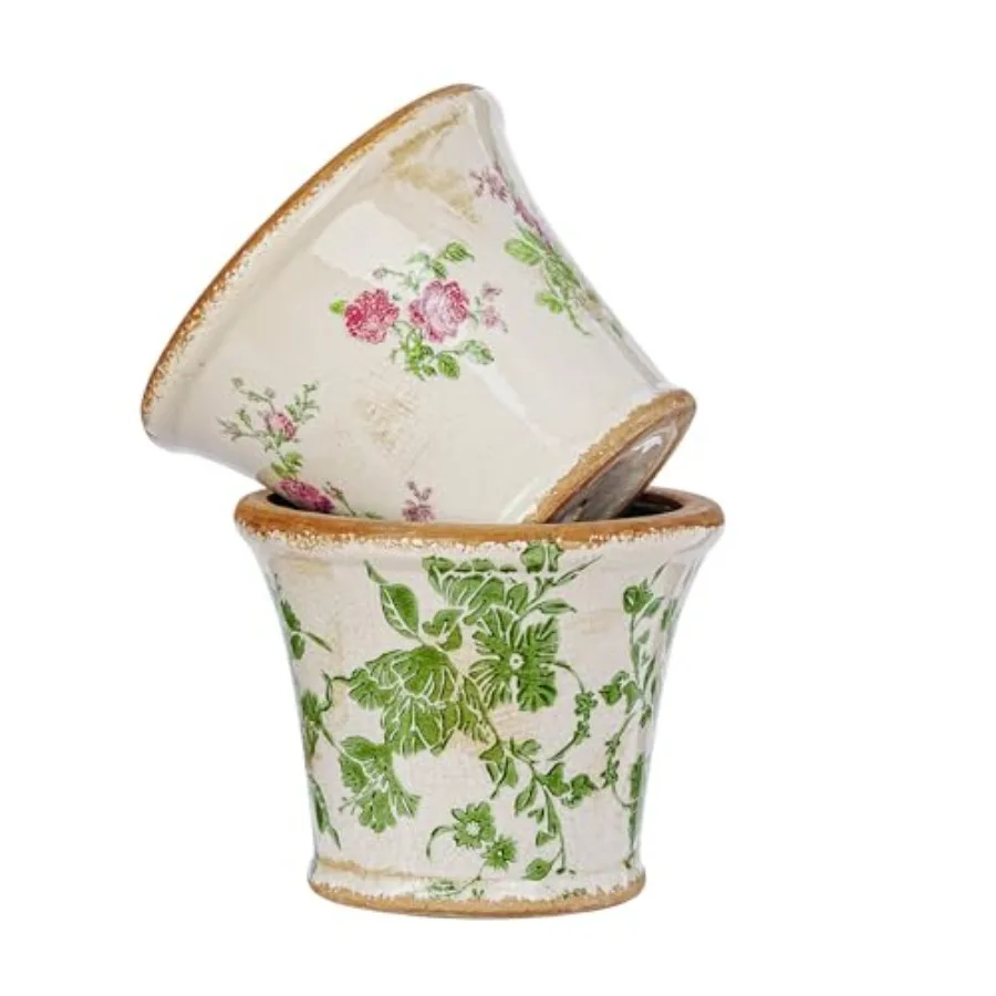 Set of 2 Vintage Ceramic Flower Pots for Indoor Outdoor Use - Rustic Farmhouse Planters in Cream Sage with Crackle Glaze Floral
Set of 2 Vintage Ceramic Flower Pots for Indoor Outdoor Use - Rustic Farmhouse Planters in Cream Sage with Crackle Glaze Floral