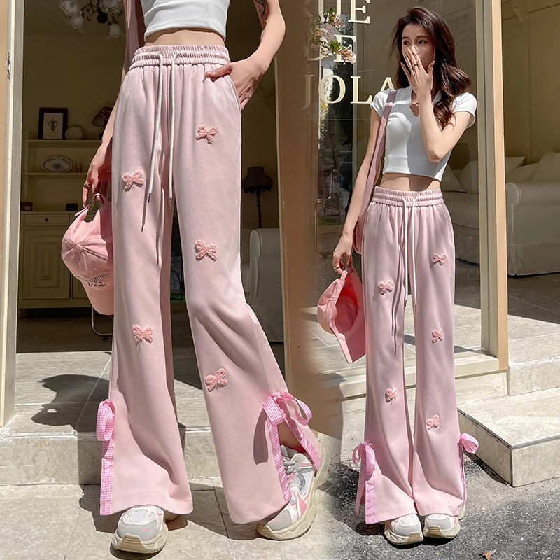 Embroidered Bow Slit Flared Pants Women's Spring High Waisted Sports Casual Floor Length Sweatpants Fashion Female Clothes
Embroidered Bow Slit Flared Pants Women's Spring High Waisted Sports Casual Floor Length Sweatpants Fashion Female Clothes