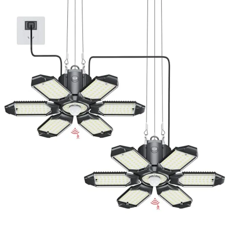 Plug in Garage Light with Motion Sensor - Ultra Bright 200W 20000LM Motion Activated Shop Light with 3 Mode, 6 Deformable LED P
Plug in Garage Light with Motion Sensor - Ultra Bright 200W 20000LM Motion Activated Shop Light with 3 Mode, 6 Deformable LED P