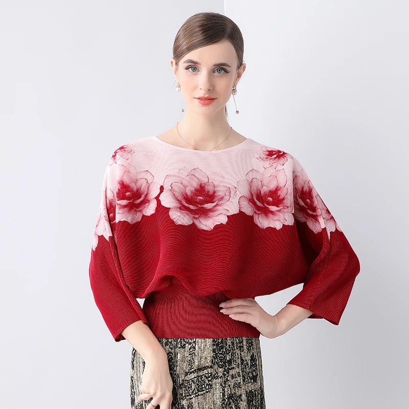 Gorgeous Contrast Flower Miyake Pleated Blouses For Women High Stretchy Batwing Sleeve Floral Print Casual Loose Chiffon Tops
Gorgeous Contrast Flower Miyake Pleated Blouses For Women High Stretchy Batwing Sleeve Floral Print Casual Loose Chiffon Tops