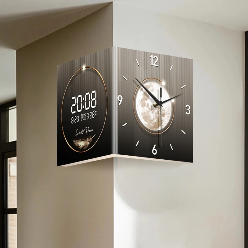 Starry Sky & Moon Pattern Corner Double-sided Wall Clock (Pointer Style) Acrylic Silent ClBacklit Display With Needle Drill-Free
Starry Sky & Moon Pattern Corner Double-sided Wall Clock (Pointer Style) Acrylic Silent ClBacklit Display With Needle Drill-Free