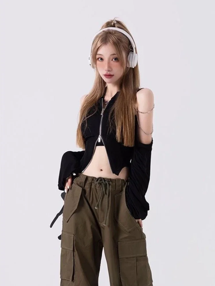 Women Off Shoulder Chain Patch Long Sleeve Black Cardigan Crop Top Y2k Aesthetic Fairy Grunge Gothic Cardigans Korean Chic
Women Off Shoulder Chain Patch Long Sleeve Black Cardigan Crop Top Y2k Aesthetic Fairy Grunge Gothic Cardigans Korean Chic