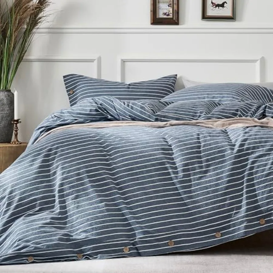 Cotton Duvet Cover Full Size - Blue Pinstriped Comforter Cover with Button 100% Washed Cotton 3PCS Breathable Soft Solid Beddin
Cotton Duvet Cover Full Size - Blue Pinstriped Comforter Cover with Button 100% Washed Cotton 3PCS Breathable Soft Solid Beddin