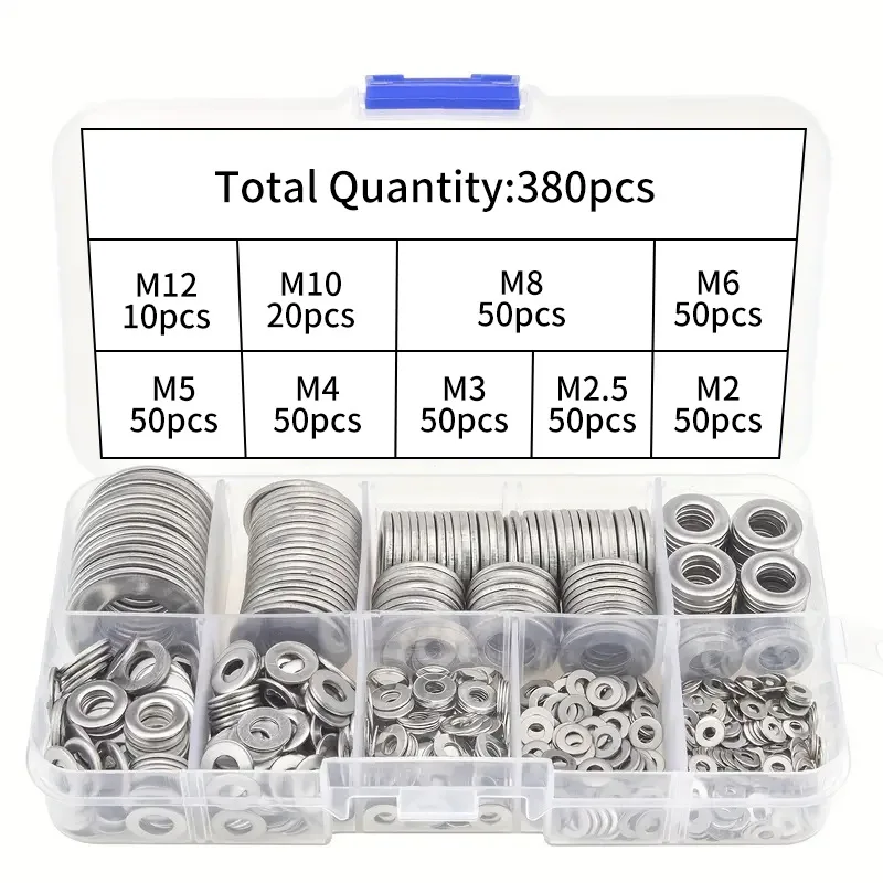 380 Pcs Stainless Steel Flat Washers for Screws, 304 Stainless Steel, Assorted Sizes (M2-M12) for Industrial Use, Washers for Bo
380 Pcs Stainless Steel Flat Washers for Screws, 304 Stainless Steel, Assorted Sizes (M2-M12) for Industrial Use, Washers for Bo