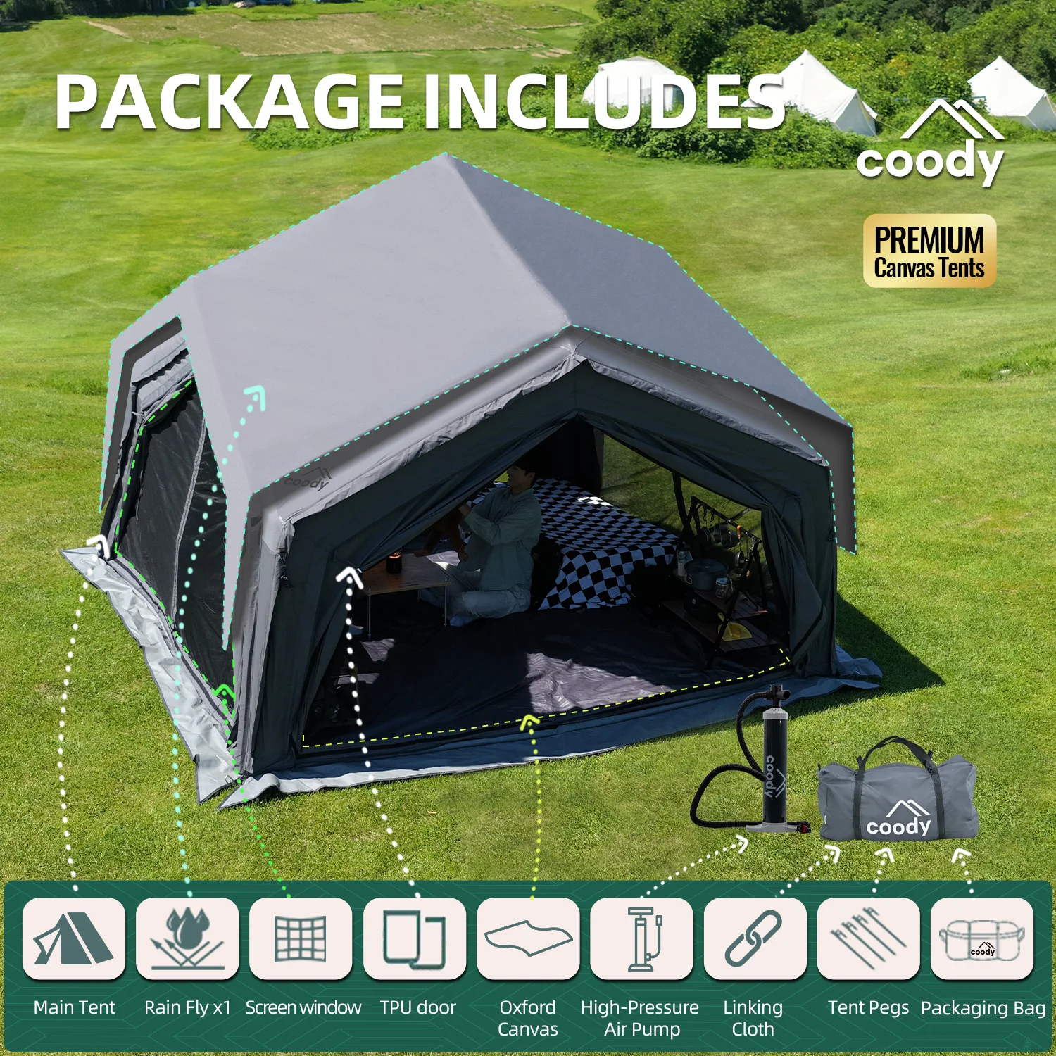 Hub Station Air Tent-Gray Luxury Extra Large Camping Outdoor Camping Canvas Tent Unique Portable Inflatable Tent
Hub Station Air Tent-Gray Luxury Extra Large Camping Outdoor Camping Canvas Tent Unique Portable Inflatable Tent