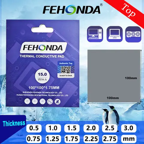 แผ่นนำความร้อนแบบนุ่ม Fehonda 15w 12w 8W/mK แผ่นระบายความร้อนสำหรับ Gpu Cpu แผ่นซิลิโคนระบายความร้อน แผ่นปะเก็นระบายความร้อนสำหรับการระบายความร้อน