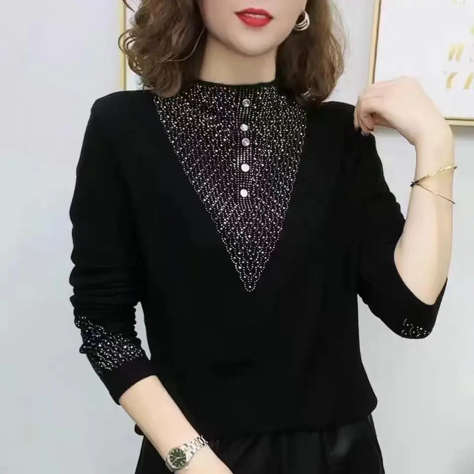 Long-sleeved Diamond Base Shirt for Women 2022 Autumn and Winter Versatile Fashionable Warm Top Slim Elastic Temperament Shirt
Long-sleeved Diamond Base Shirt for Women 2022 Autumn and Winter Versatile Fashionable Warm Top Slim Elastic Temperament Shirt