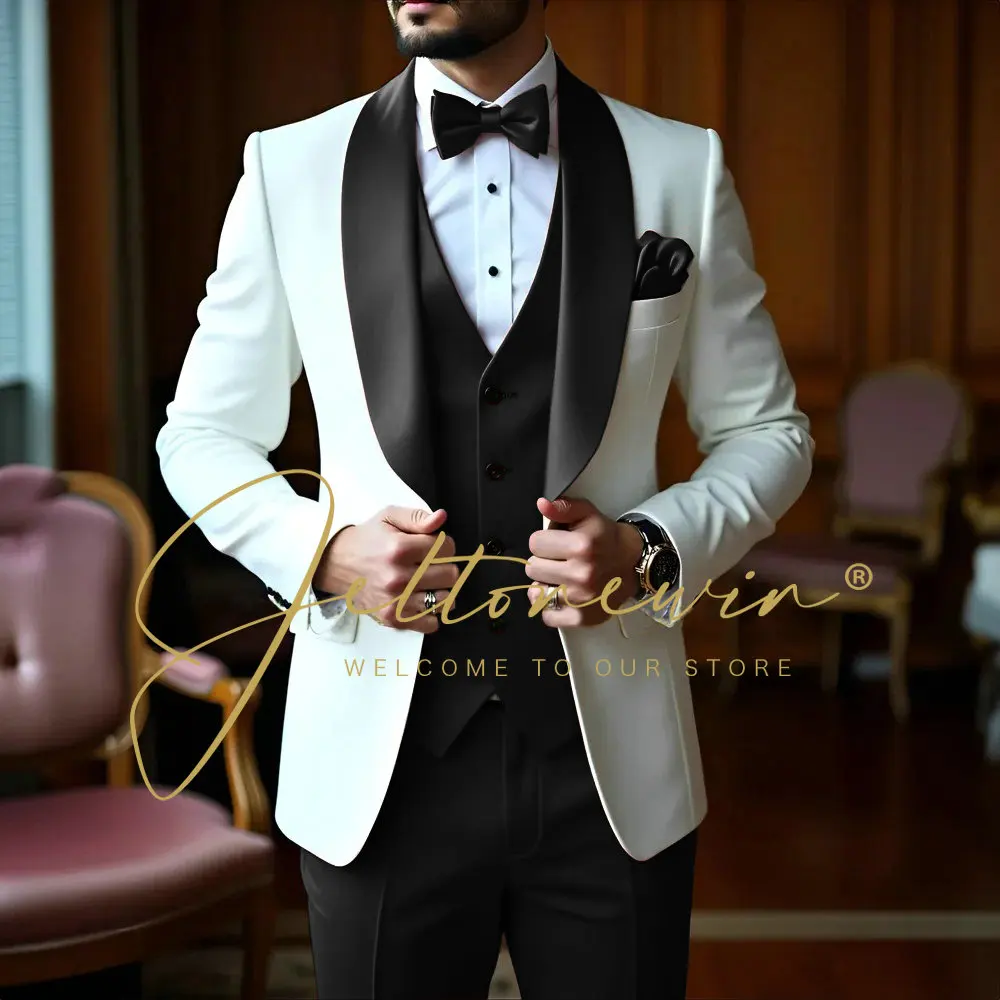 White 3-Piece Men's Slim Suit with Shawl Lapel Formal Best Man Wedding Groom Wear Blazer Set for Party Tuxedos Trajes De Hombre
White 3-Piece Men's Slim Suit with Shawl Lapel Formal Best Man Wedding Groom Wear Blazer Set for Party Tuxedos Trajes De Hombre