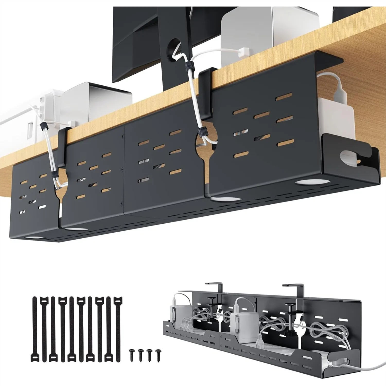 Under Desk Cable Management Tray - 32" Steel Cord Organizer with No-Drill C-Clamp & Screw Mount for Office Home, Effortless Wire
Under Desk Cable Management Tray - 32" Steel Cord Organizer with No-Drill C-Clamp & Screw Mount for Office Home, Effortless Wire