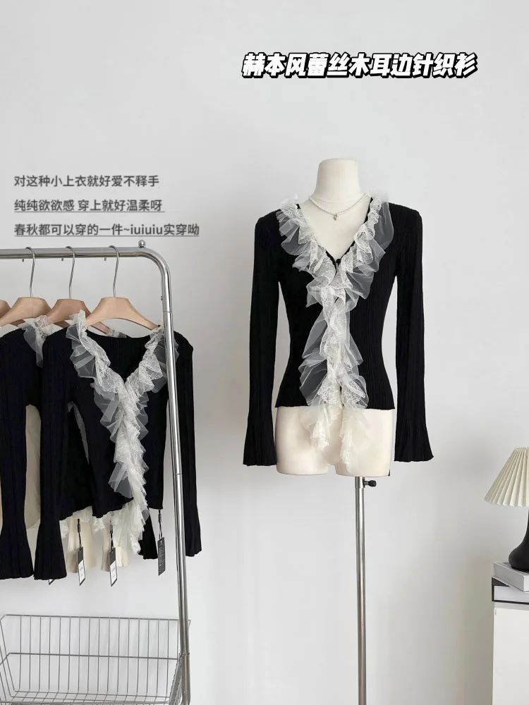 Slim Lace Sexy Long-sleeved Knit Sweater Women Korean Fashion Baggy Chic Autumn And Winter Aesthetic Pullover Sweater
Slim Lace Sexy Long-sleeved Knit Sweater Women Korean Fashion Baggy Chic Autumn And Winter Aesthetic Pullover Sweater