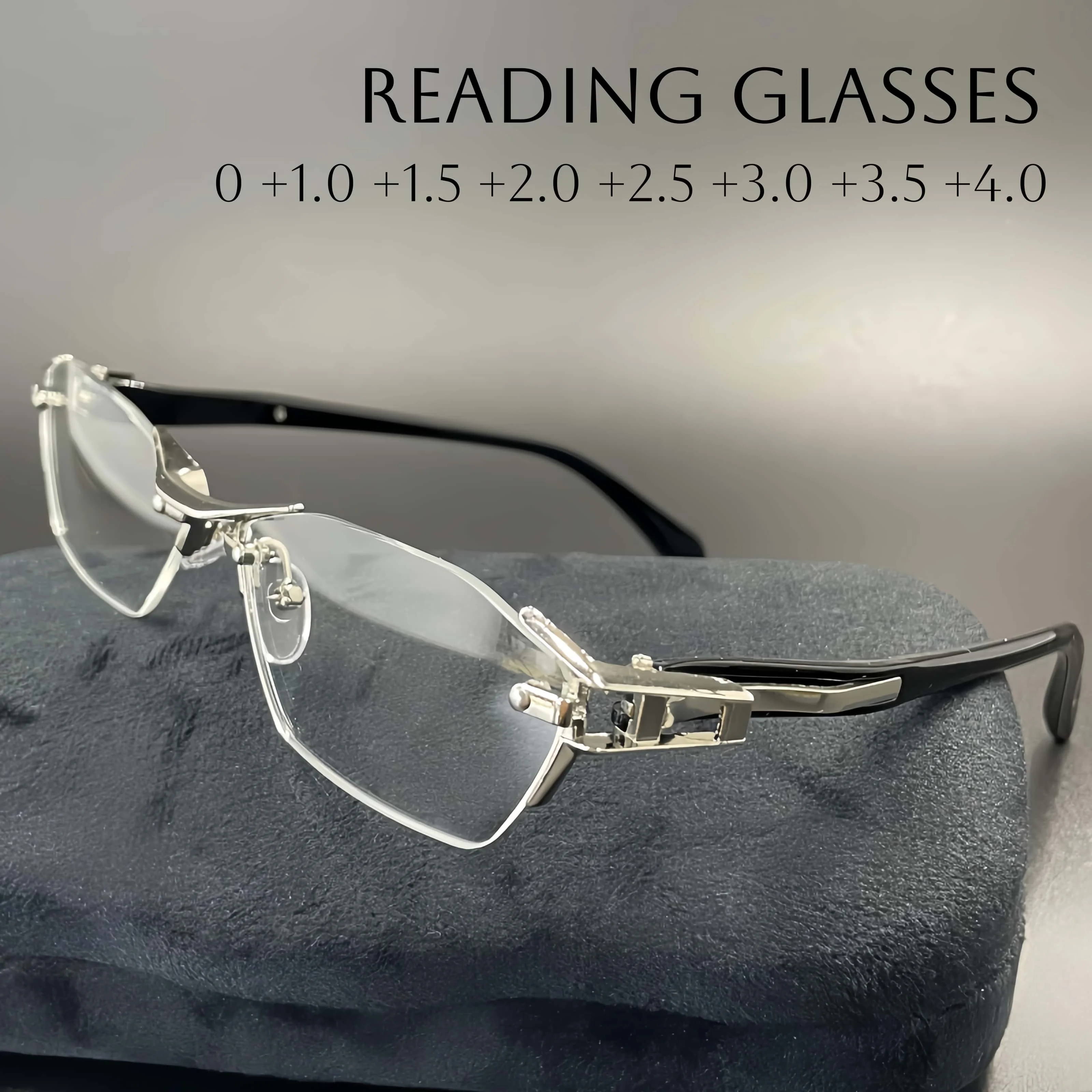 Square Rimless Belt Legs Reading Glasses Frame for Men Women Luxury Brand Business Presbyopia Eyeglasses Prescription Eyewear
Square Rimless Belt Legs Reading Glasses Frame for Men Women Luxury Brand Business Presbyopia Eyeglasses Prescription Eyewear