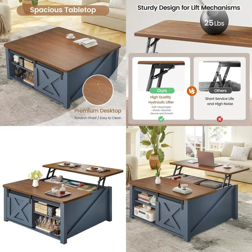 Large Square Coffee Table with Hidden Storage and Adjustable Shelves, Blue
Large Square Coffee Table with Hidden Storage and Adjustable Shelves, Blue