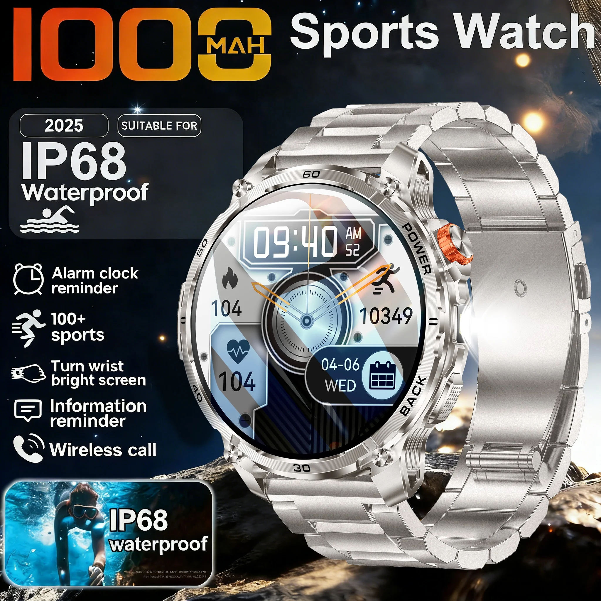 Новинка 2023 года, 1000 мАч, мужские военные умные часы, 1,7 дюйма, AMOLED-экран, двухдиапазонный компас, HD, Bluetooth-вызов, 3 атм, водонепроницаемый спортивный браслет
Новинка 2023 года, 1000 мАч, мужские военные умные часы, 1,7 дюйма, AMOLED-экран, двухдиапазонный компас, HD, Bluetooth-вызов, 3 атм, водонепроницаемый спортивный браслет