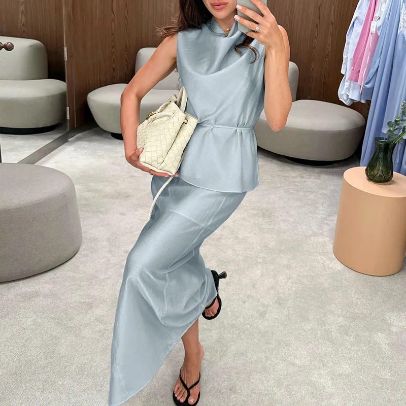 Office Temperament Slim Fit Party Outfit Formal Occasion Elegant Suit Simple O Neck Sleeveless Top with Long Skirt Two Piece Set
Office Temperament Slim Fit Party Outfit Formal Occasion Elegant Suit Simple O Neck Sleeveless Top with Long Skirt Two Piece Set