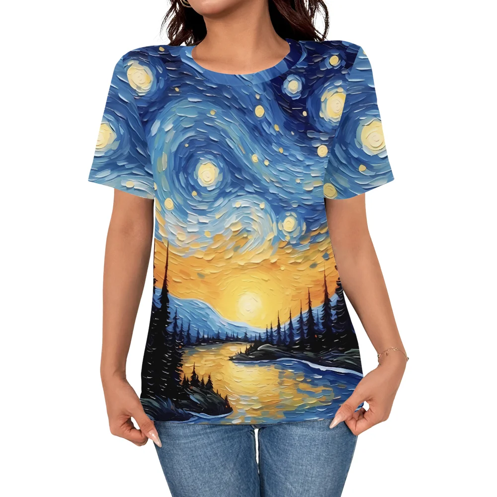 Women's casual fashion minimalist personality abstract art starry sky 3D printed short sleeved top women's trendy outfit T-shirt
Women's casual fashion minimalist personality abstract art starry sky 3D printed short sleeved top women's trendy outfit T-shirt