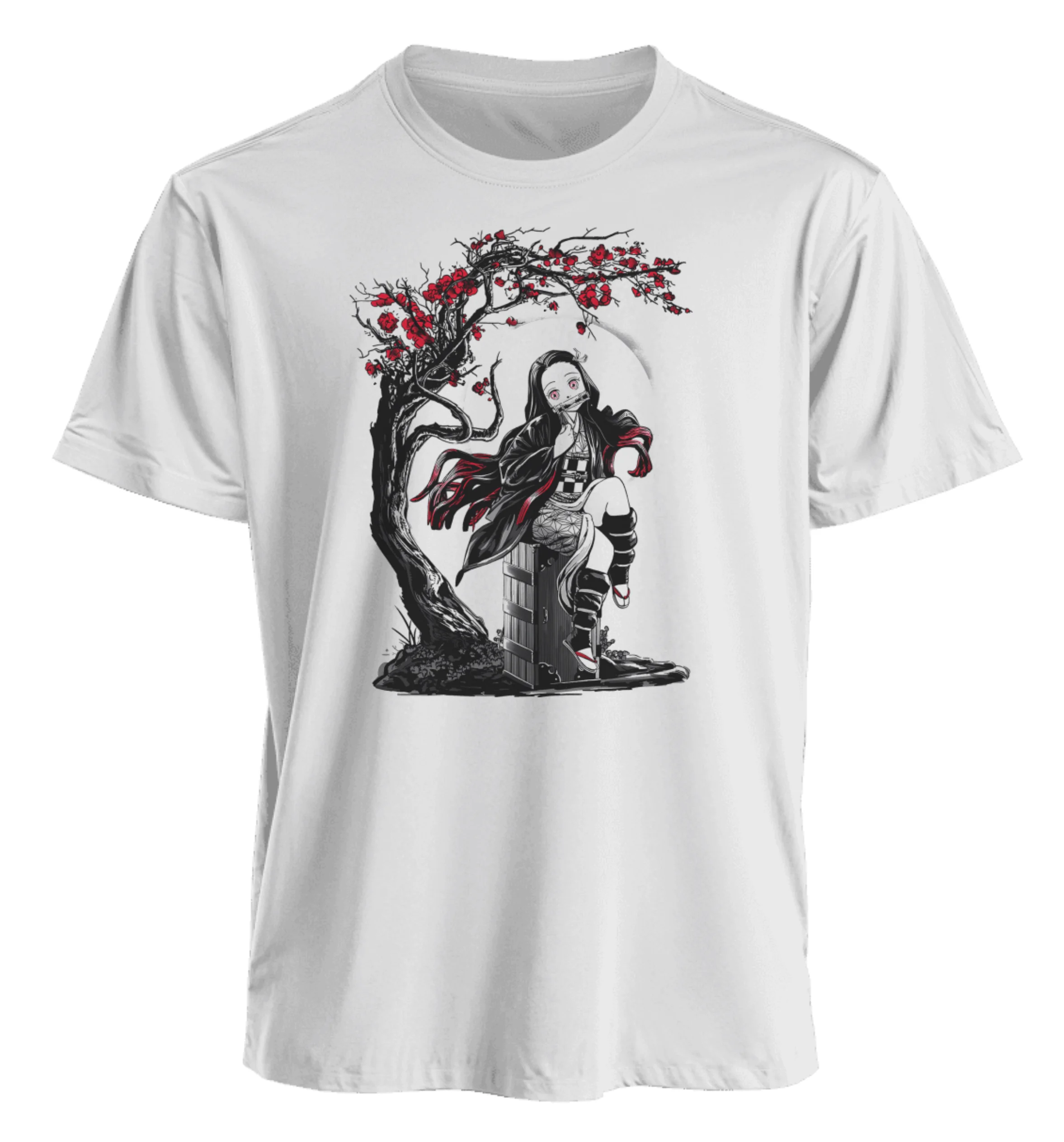 Short Sleeve T Shirt Nezuko Kamado Sitting on Box Under Red Cherry Tree with Black Cloak Cotton Anime Top for Demon Slayer Fans
Short Sleeve T Shirt Nezuko Kamado Sitting on Box Under Red Cherry Tree with Black Cloak Cotton Anime Top for Demon Slayer Fans