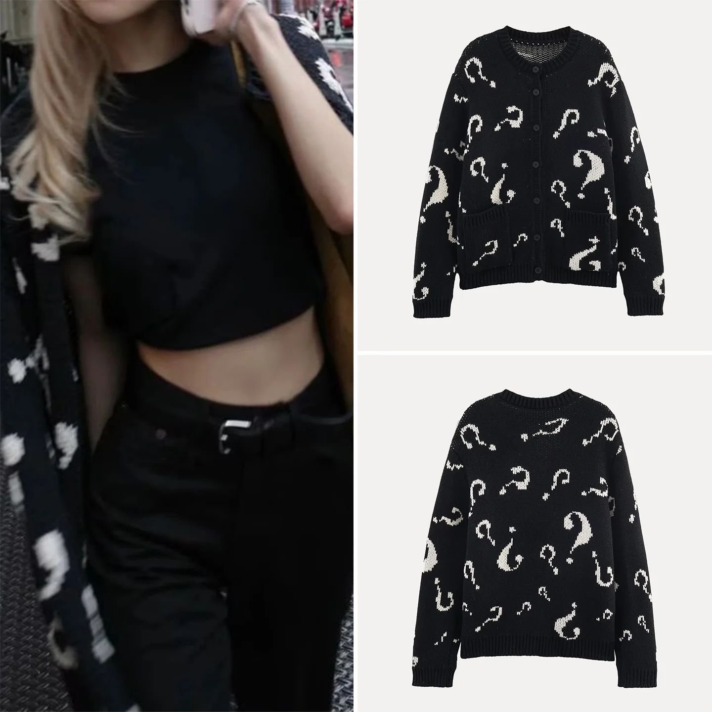 Bla Knitted Sweater Cardigan Women's Sle Autumn 2025 New Faion Question Mark Embroidery Long Sve ort Length Buttoned
Bla Knitted Sweater Cardigan Women's Sle Autumn 2025 New Faion Question Mark Embroidery Long Sve ort Length Buttoned