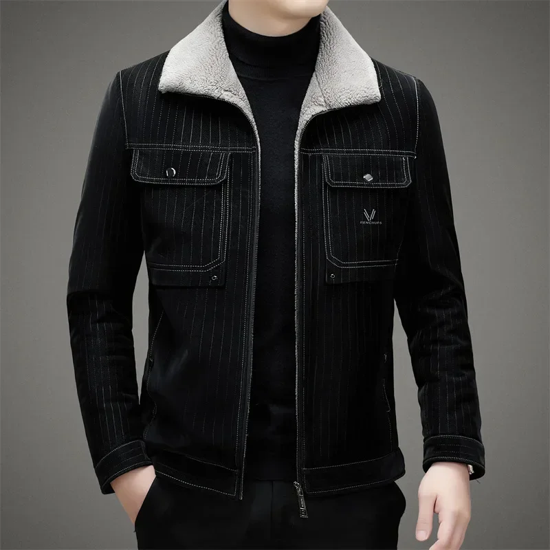 Down Jacket Men's Jacket Winter New Middle-aged Lapel Thickened Casual Vertical Stripe Leather Jacket
Down Jacket Men's Jacket Winter New Middle-aged Lapel Thickened Casual Vertical Stripe Leather Jacket