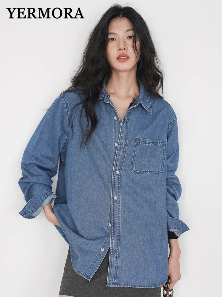 YERMORA Women Blue Striped Pocket Big Size Casual Shirt Coat Lapel Long Sleeve Loose Fit Jacket Fashion Spring Summer 2025 A603
YERMORA Women Blue Striped Pocket Big Size Casual Shirt Coat Lapel Long Sleeve Loose Fit Jacket Fashion Spring Summer 2025 A603