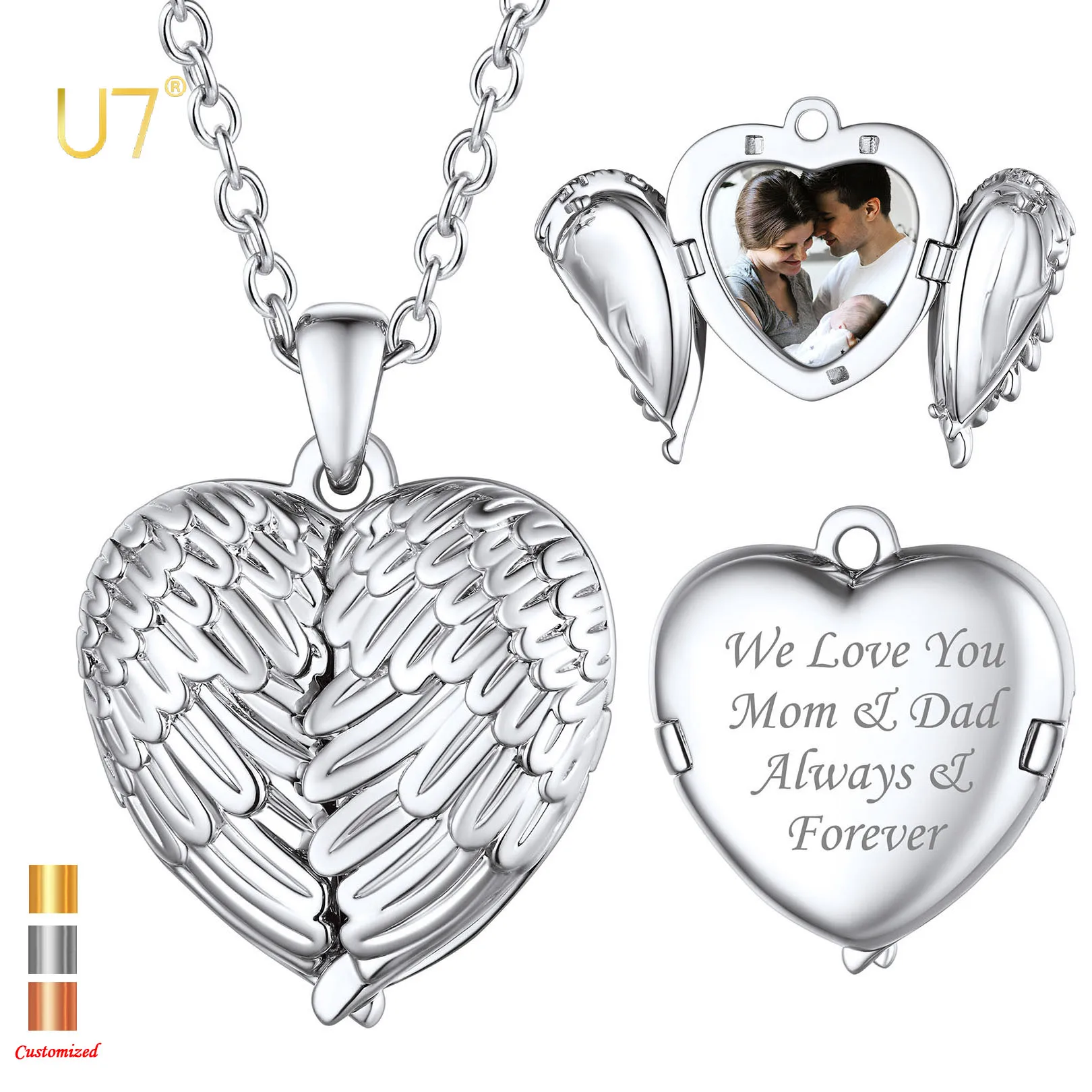 U7 Custom Photo Angel Wings Locket Pendant Necklaces for Woman Copper / 925 Sterling Silver Locket Family Memorial Jewelry Gift
U7 Custom Photo Angel Wings Locket Pendant Necklaces for Woman Copper / 925 Sterling Silver Locket Family Memorial Jewelry Gift