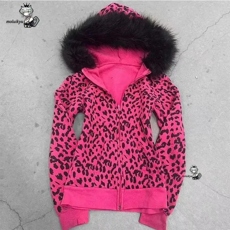 Y2K Pink Leopard Print Hooded Zipper Long-Sleeve Sweatshirt Spring Autumn Comfortable Slim Fit Fashionable Street Wear 2000S
Y2K Pink Leopard Print Hooded Zipper Long-Sleeve Sweatshirt Spring Autumn Comfortable Slim Fit Fashionable Street Wear 2000S