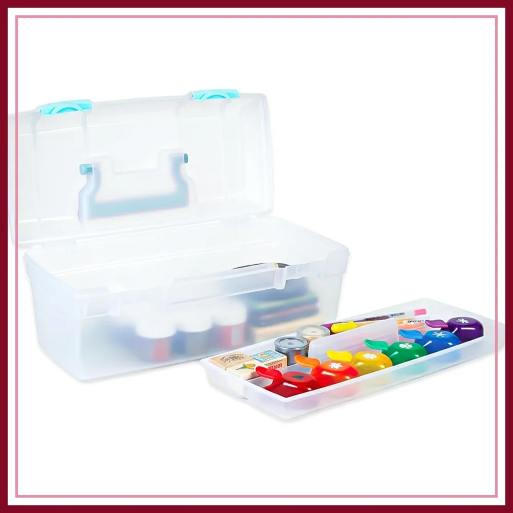 Portable Art & Craft Organizer with Handle and Tray, Clear/Aqua, Lift-Out Tray Box for Supplies
Portable Art & Craft Organizer with Handle and Tray, Clear/Aqua, Lift-Out Tray Box for Supplies