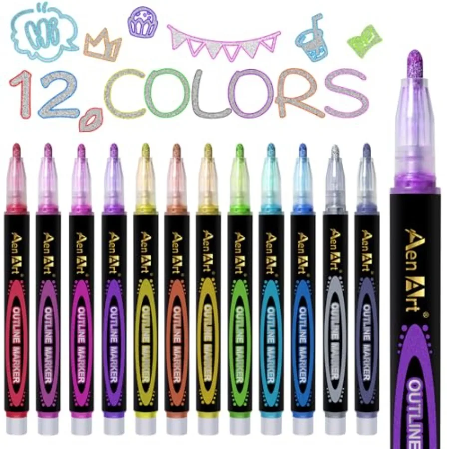 12 Colors Outline Shimmer Markers, Glitter Metallic Pens Drawing Art Supplies, Gift Trendy Stuff for Girls Ages 4, 6, 8, 10, 12
12 Colors Outline Shimmer Markers, Glitter Metallic Pens Drawing Art Supplies, Gift Trendy Stuff for Girls Ages 4, 6, 8, 10, 12