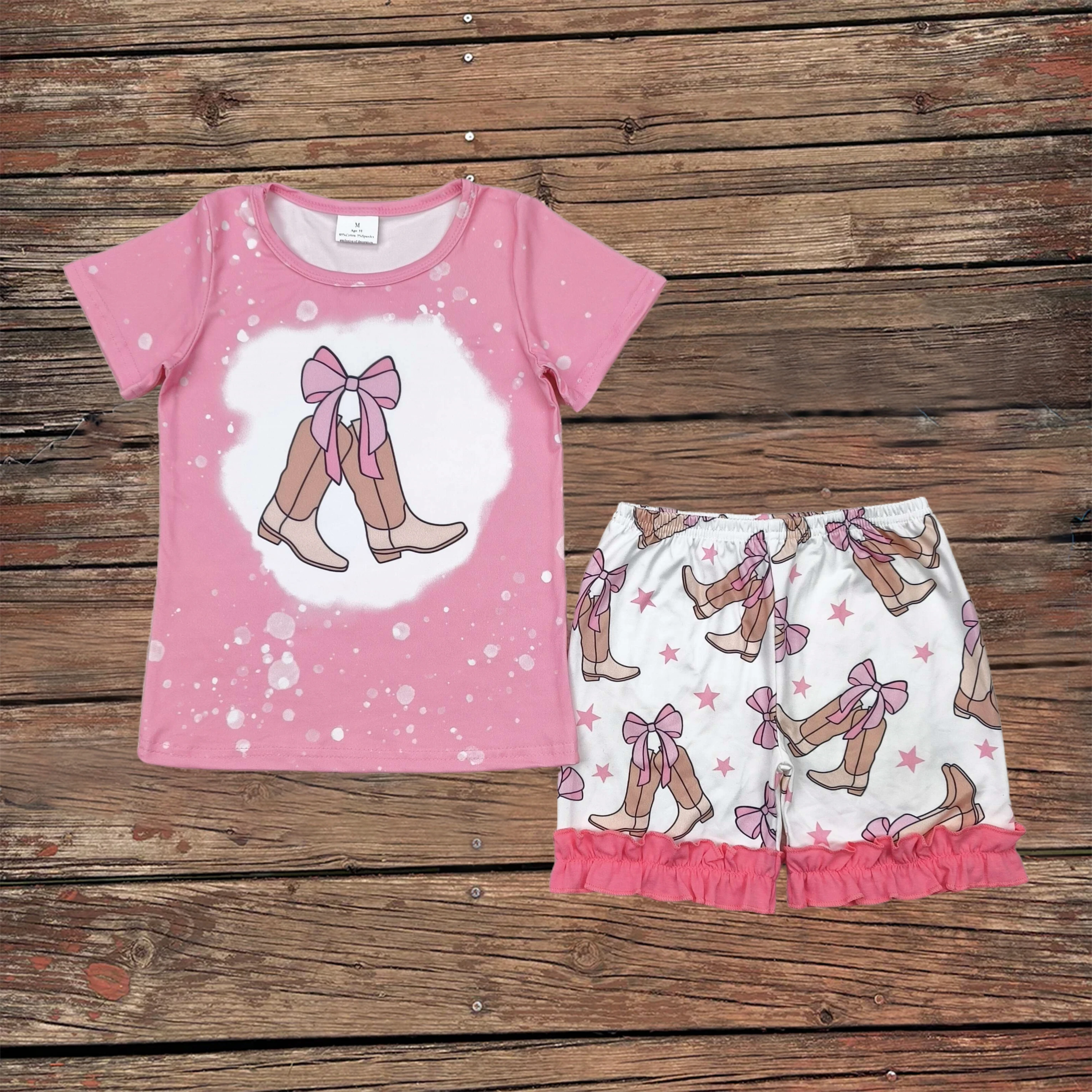 Wholesale Western Summer Toddler Children Kids Set Infant Short Sleeves Bow Top Cow Boots Stars Shorts Clothes Baby Girl Outfit
Wholesale Western Summer Toddler Children Kids Set Infant Short Sleeves Bow Top Cow Boots Stars Shorts Clothes Baby Girl Outfit