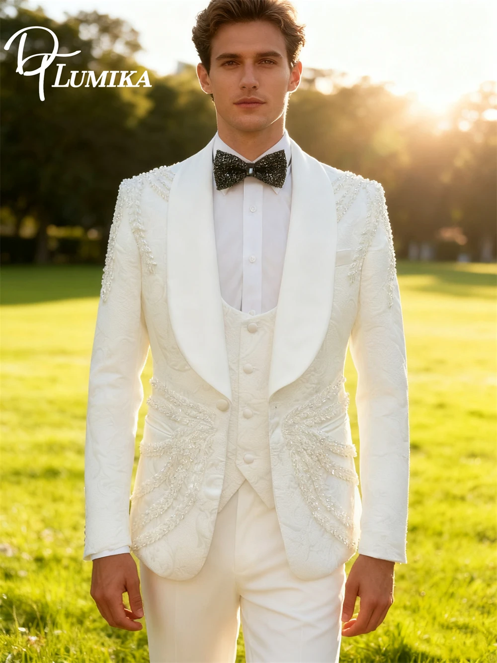 DTLumika Beaded Groom Suit for Wedding Jacquard White 3-Pieces Suit, Actual Picture One Button Jacket Vest Pants Plus Tuxedo
DTLumika Beaded Groom Suit for Wedding Jacquard White 3-Pieces Suit, Actual Picture One Button Jacket Vest Pants Plus Tuxedo
