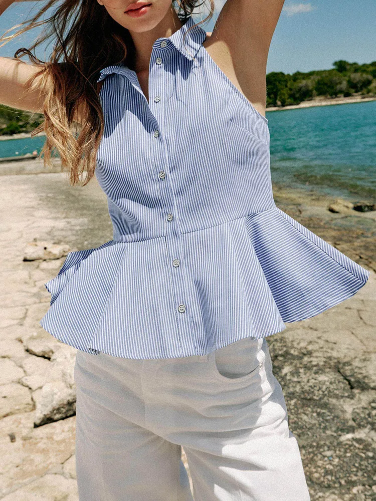 Summer 2026 New Fashion Women's Sleeveless Neck Hanging Stripe Nine Points Short Skirt Shirt Elegant Casual Chinese Style Top
Summer 2026 New Fashion Women's Sleeveless Neck Hanging Stripe Nine Points Short Skirt Shirt Elegant Casual Chinese Style Top