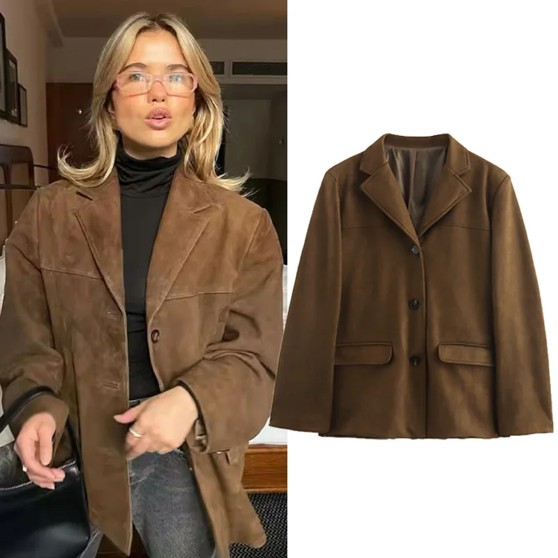 BWQ Women's Jacket Old money Jackets Brown Leather Suede Jacket Coat Vintage Demi-season Jacket Autumn Winter New in Outerwears
BWQ Women's Jacket Old money Jackets Brown Leather Suede Jacket Coat Vintage Demi-season Jacket Autumn Winter New in Outerwears
