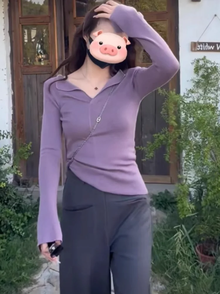 Purple V-Ne Long Sve Knitted Slim Fit Base irt Women's Faionable Early Spring New Sle Casual Soft Color Sweater
Purple V-Ne Long Sve Knitted Slim Fit Base irt Women's Faionable Early Spring New Sle Casual Soft Color Sweater