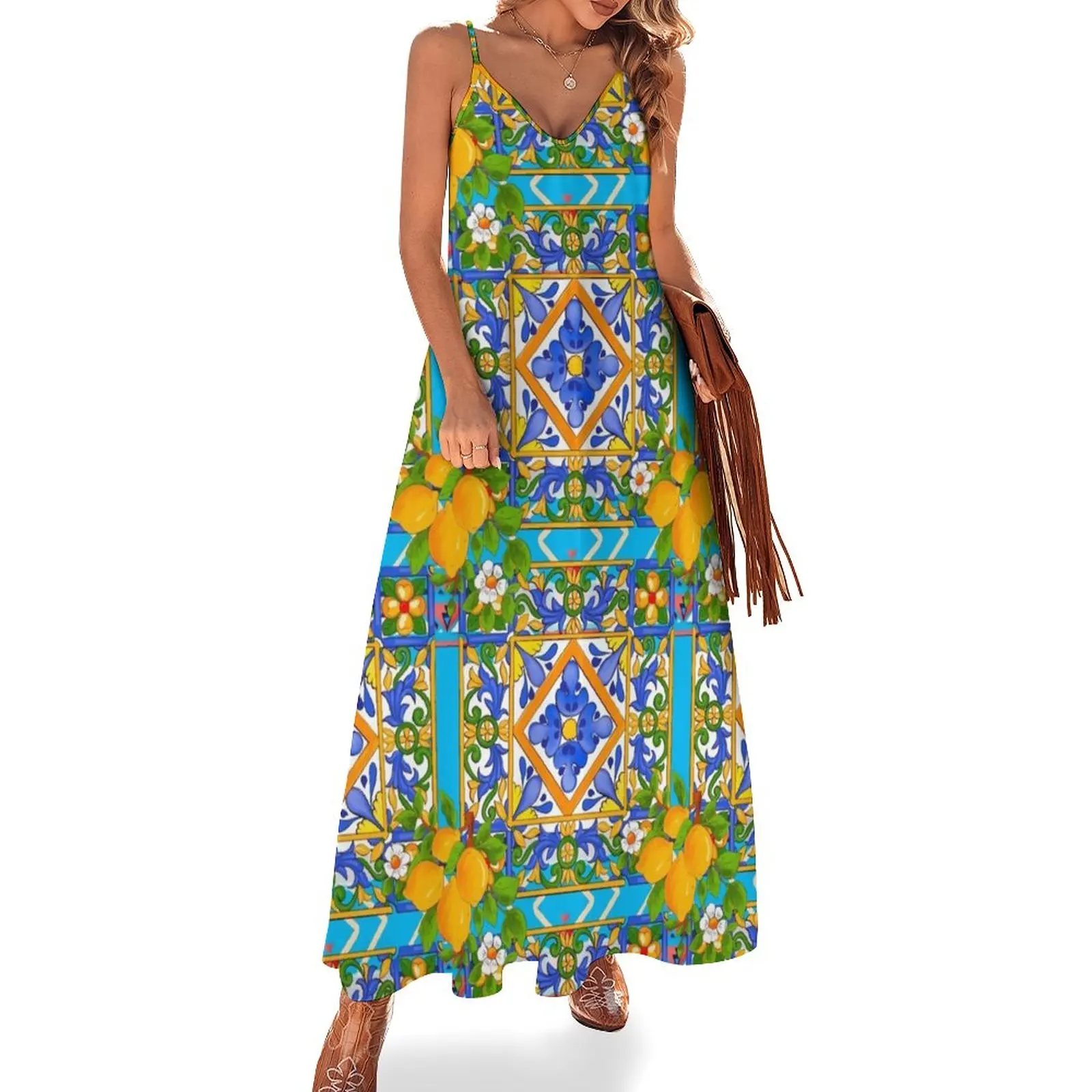 Summer,citrus,mosaic background ,Mediterranean style,lemon fruit pattern Sleeveless Dress Evening gown prom dress
Summer,citrus,mosaic background ,Mediterranean style,lemon fruit pattern Sleeveless Dress Evening gown prom dress