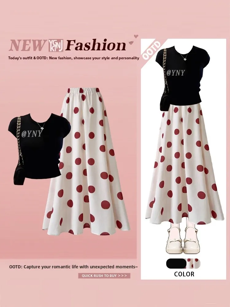 Slimming Polka Dot Half Skirt Women's Summer Fashion Short Two Piece Set Shoulder Length T-Shirt round Neck Short Sleeve Top
Slimming Polka Dot Half Skirt Women's Summer Fashion Short Two Piece Set Shoulder Length T-Shirt round Neck Short Sleeve Top