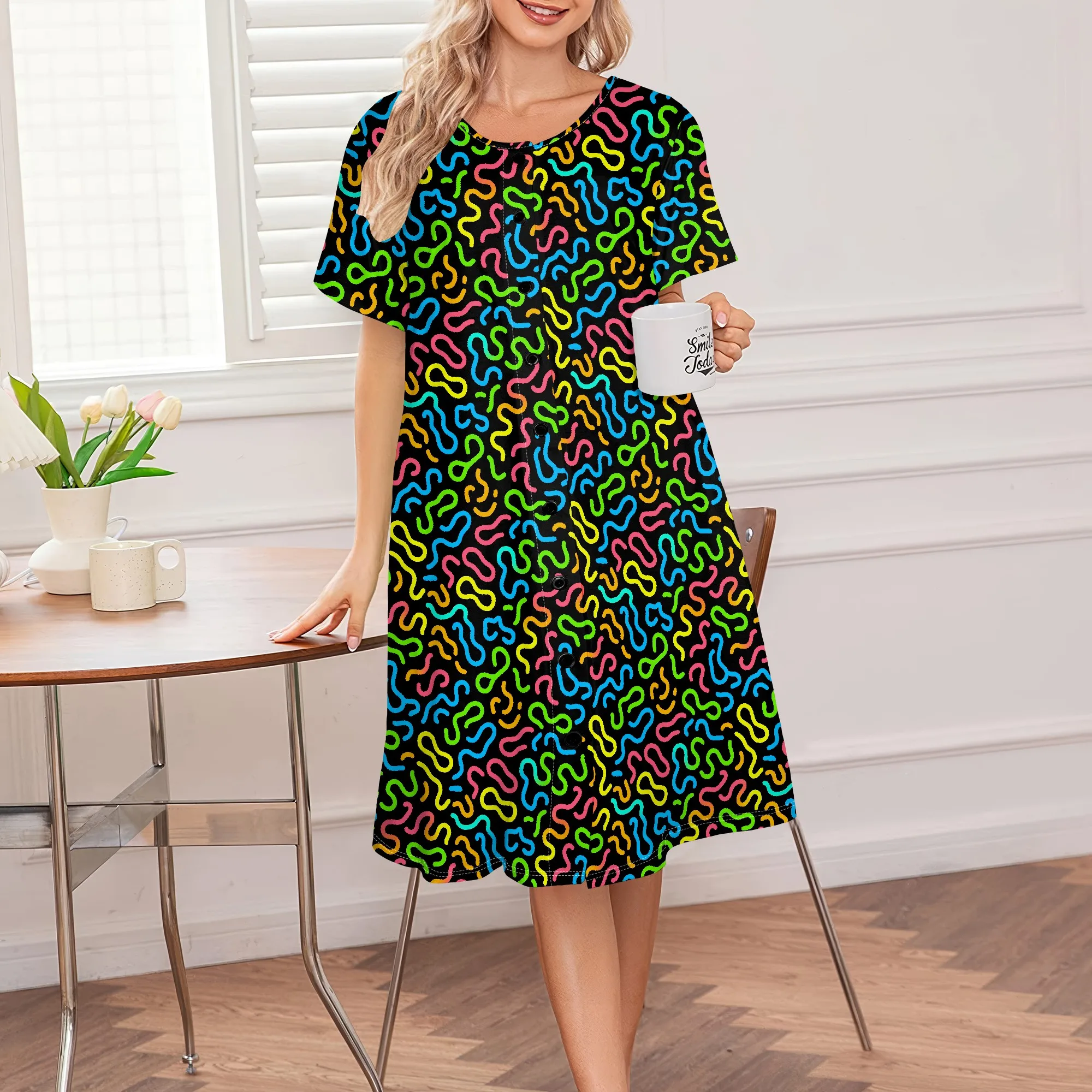 Colorful Abstract Pattern Button-Down Dress | Fun Neon Swirl Design | Casual A-Line Dress | S-3XL
Colorful Abstract Pattern Button-Down Dress | Fun Neon Swirl Design | Casual A-Line Dress | S-3XL