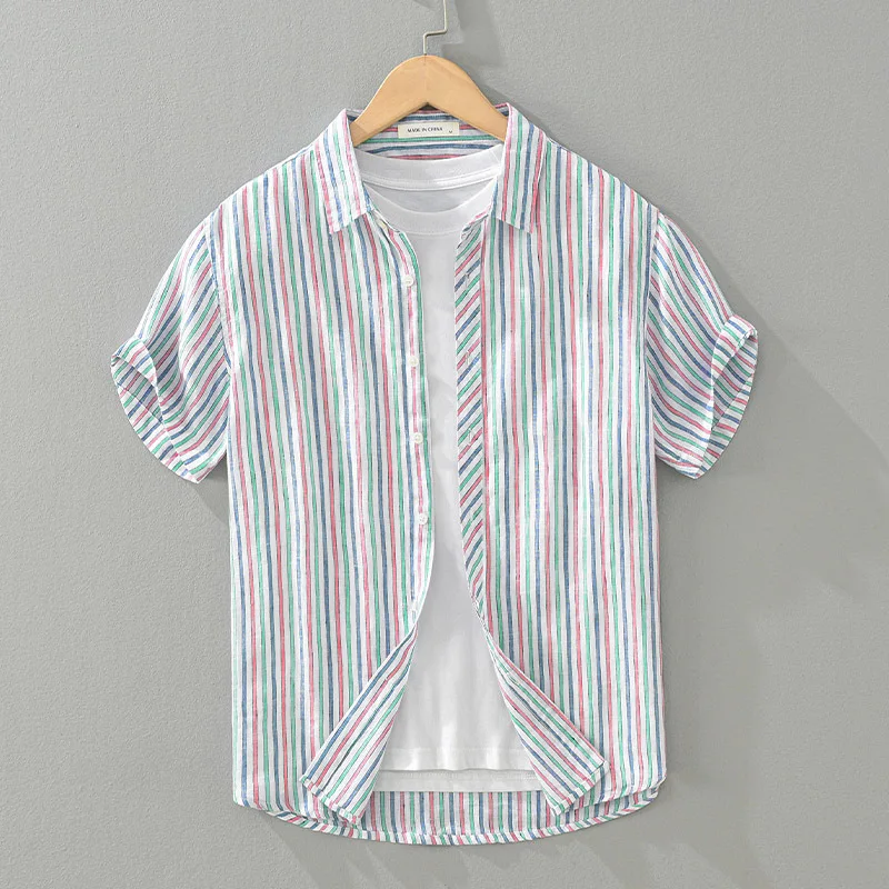 Men's Casual Stripe Linen ort Sve irt Summer Versatile Color Blo Pure Linen Loose Fit Faionable Top
Men's Casual Stripe Linen ort Sve irt Summer Versatile Color Blo Pure Linen Loose Fit Faionable Top